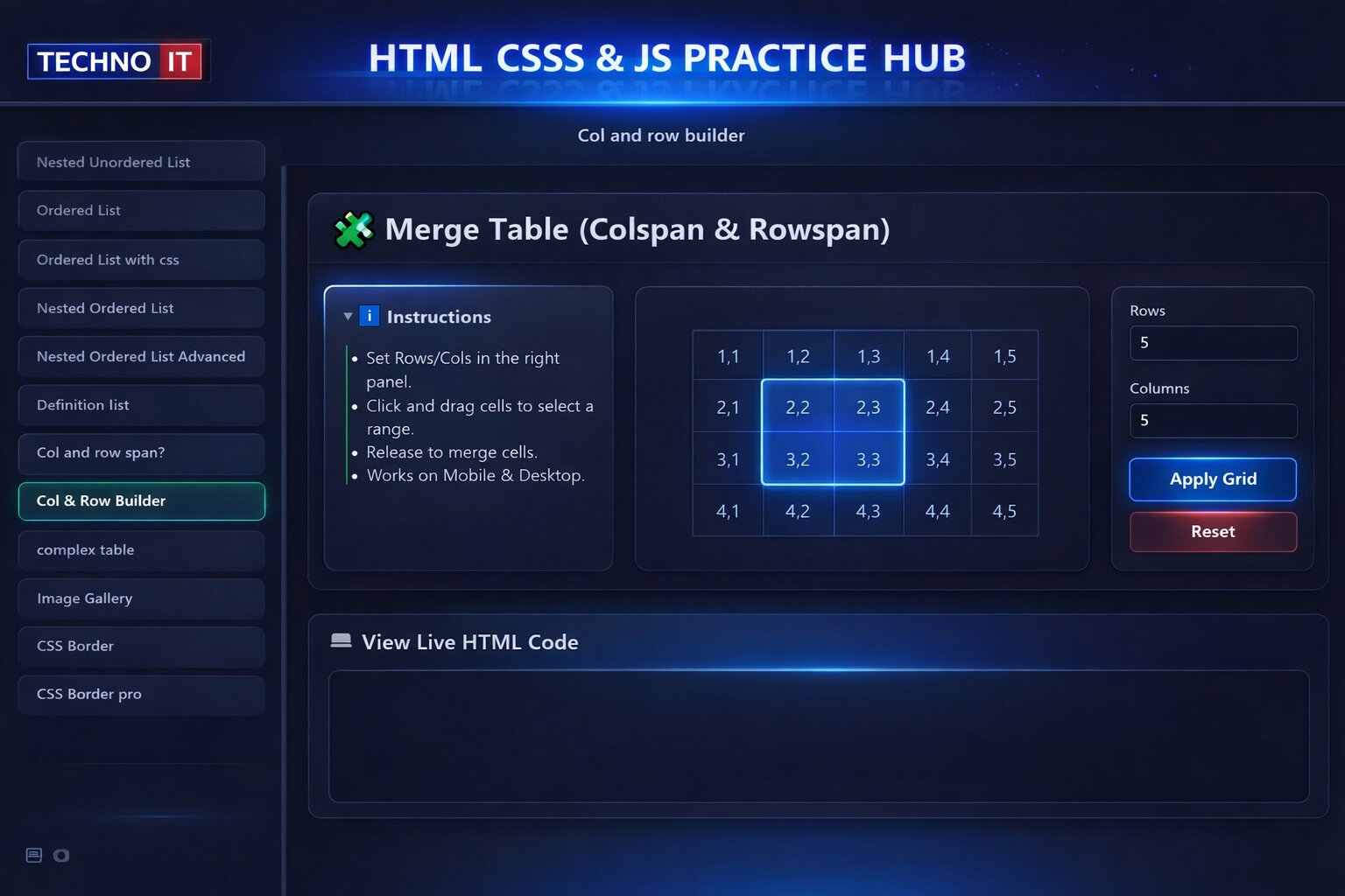 Colspan & Rowspan Builder Tool | Web Project by Kabindra Basumatary